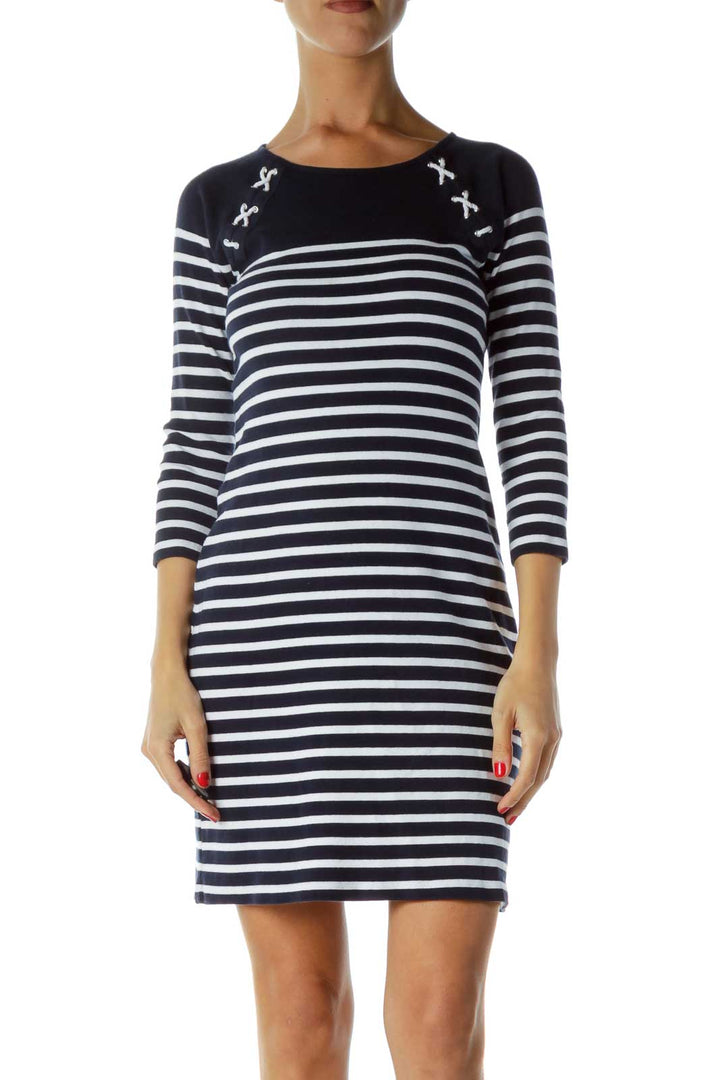 Blue and White Nautical Long Sleeve Dress