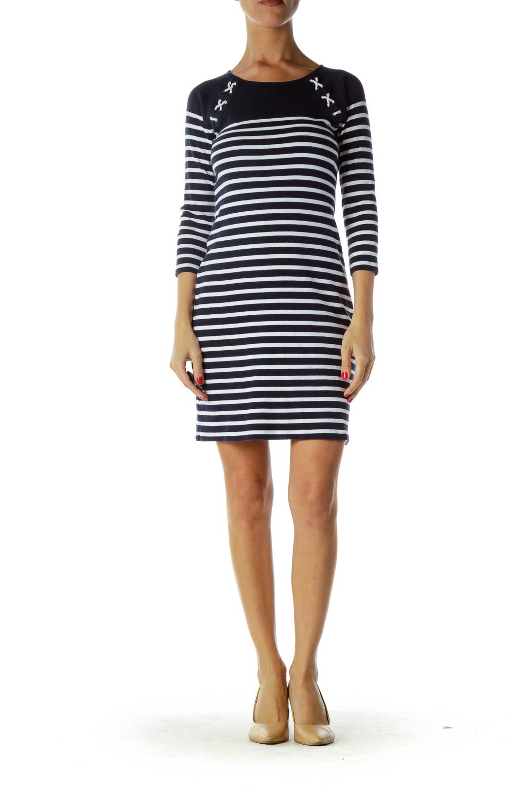 Blue and White Nautical Long Sleeve Dress