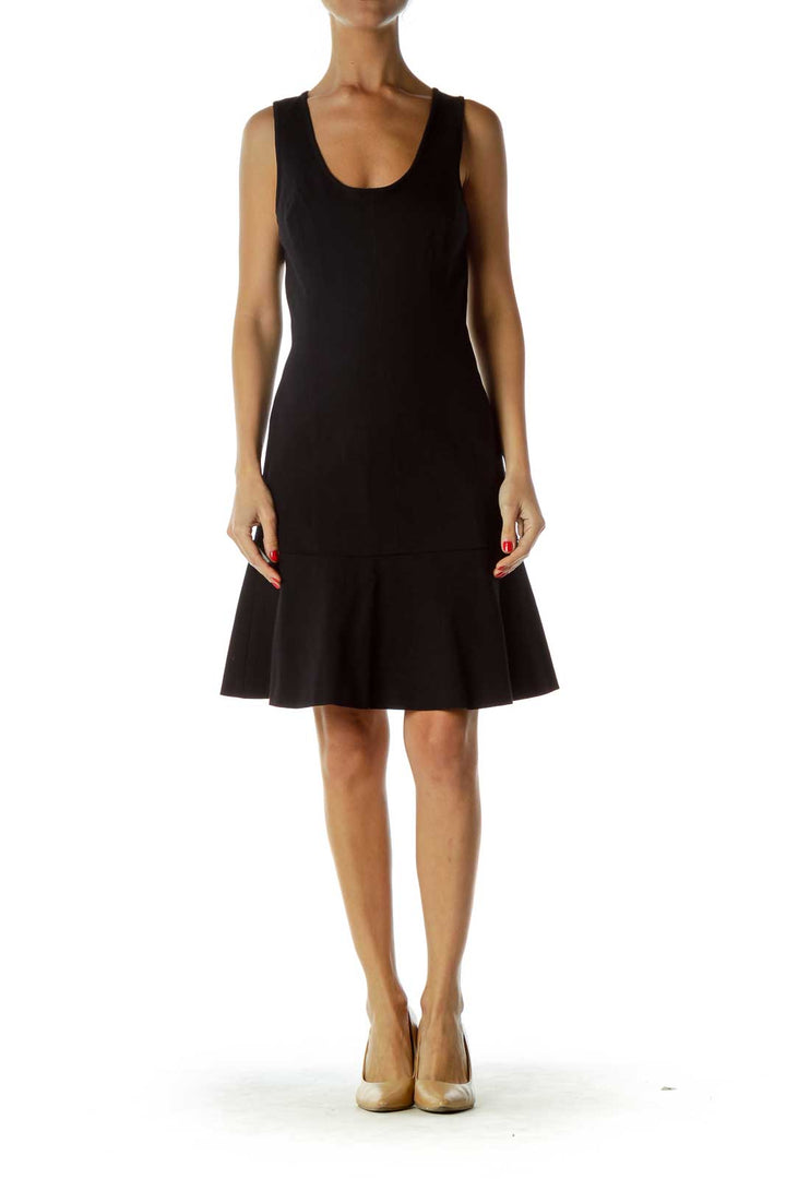 Black Round Neck Flared Dress