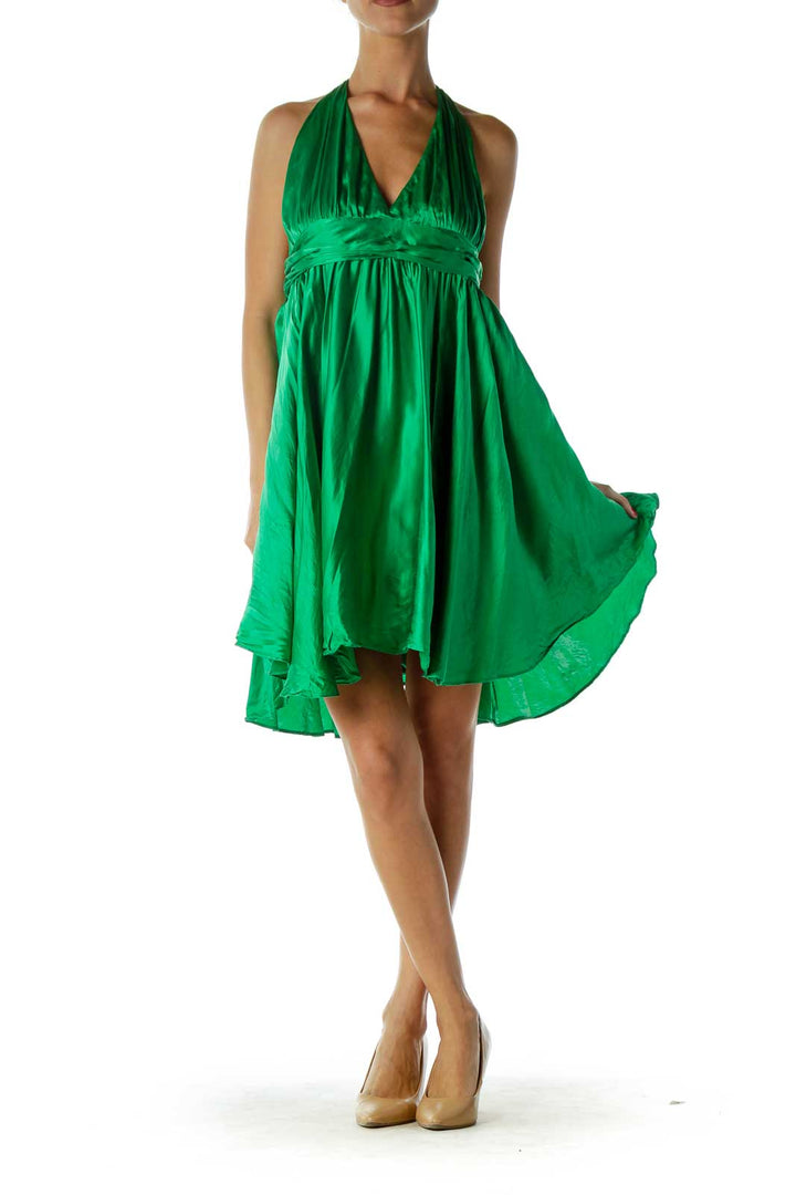 Emerald Green Silk Halter Neck Dress