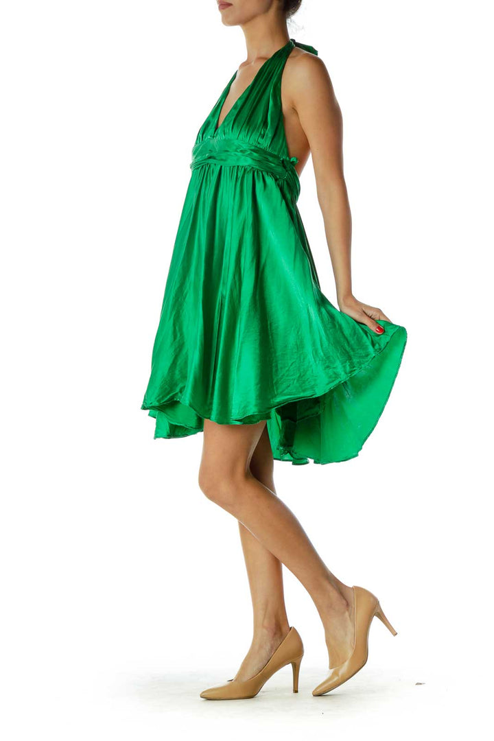 Emerald Green Silk Halter Neck Dress