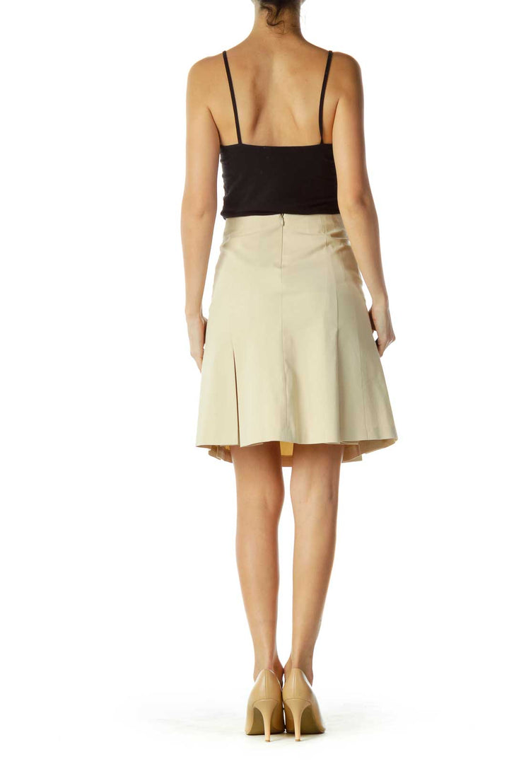 Beige Pleated A-Line Skirt