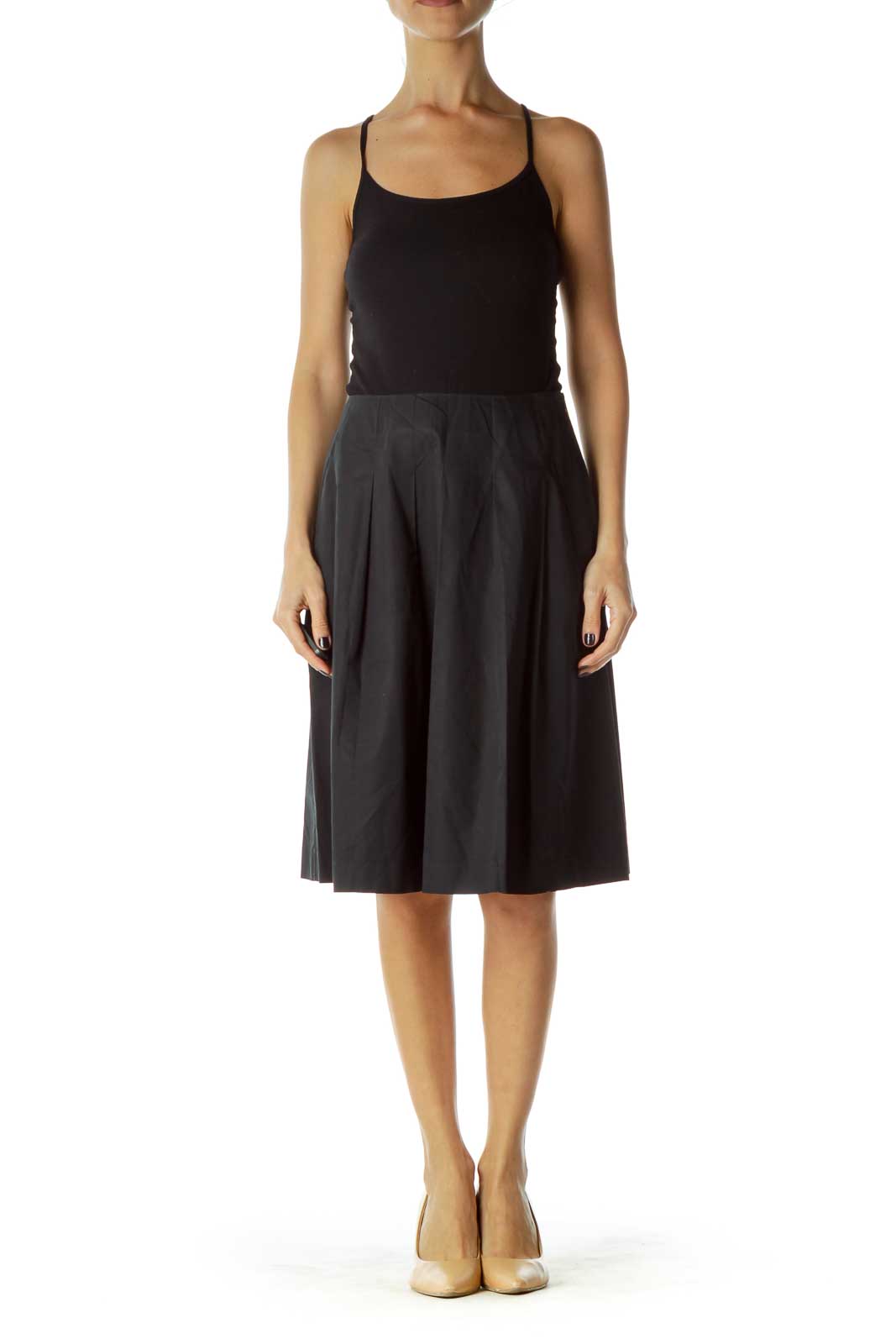 Black Flared Pocketed Skirt