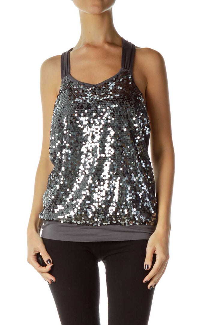 Gray Sequined Racerback Tank