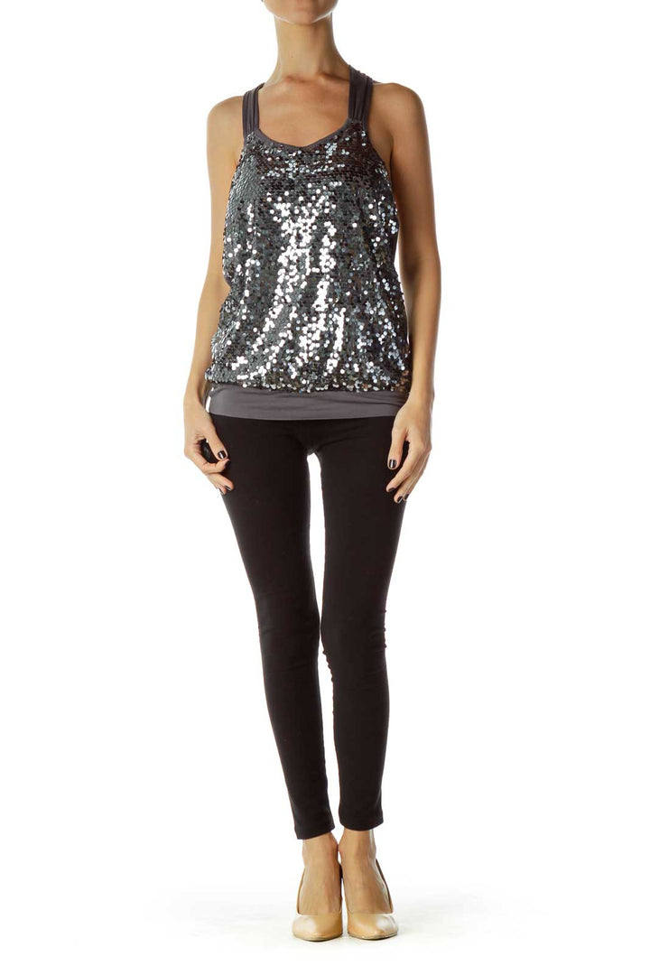 Gray Sequined Racerback Tank