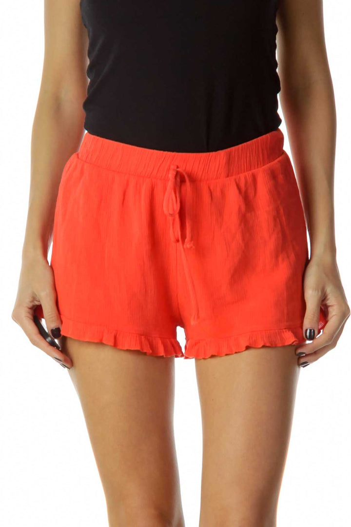 Orange Drawstring Ruffled Shorts