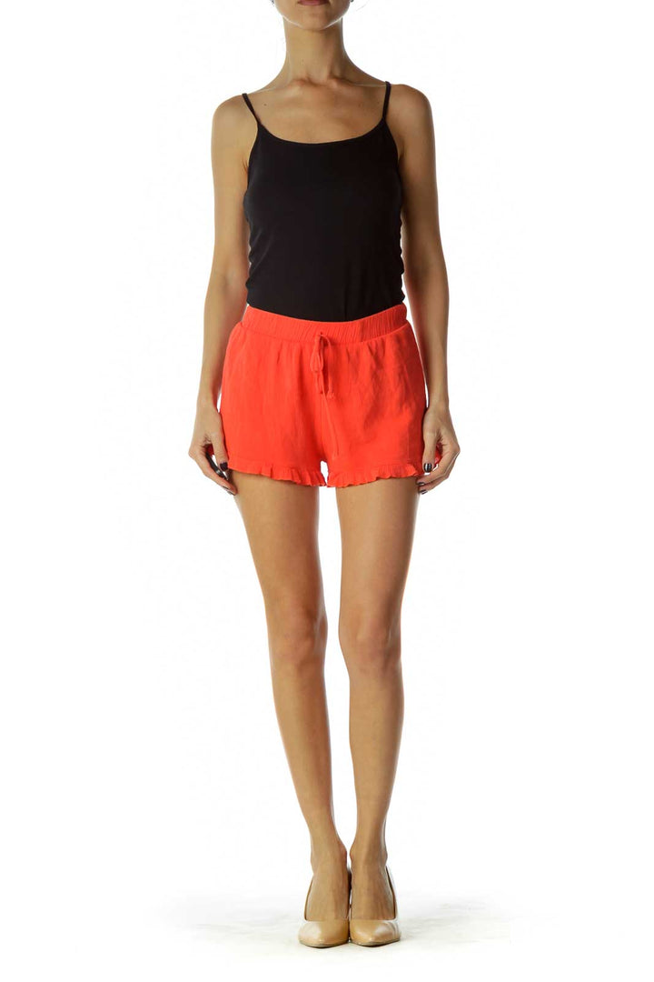 Orange Drawstring Ruffled Shorts