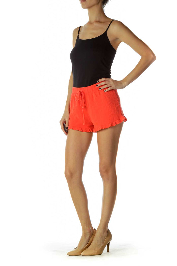 Orange Drawstring Ruffled Shorts