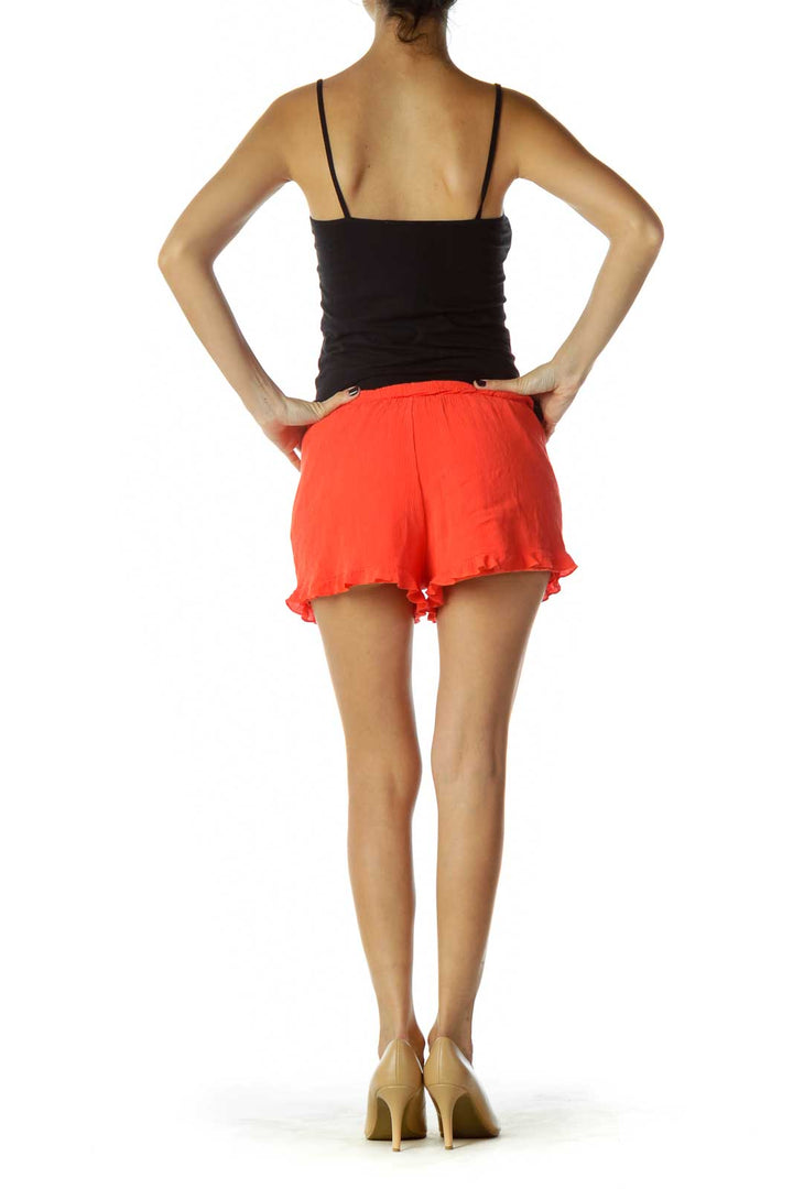 Orange Drawstring Ruffled Shorts