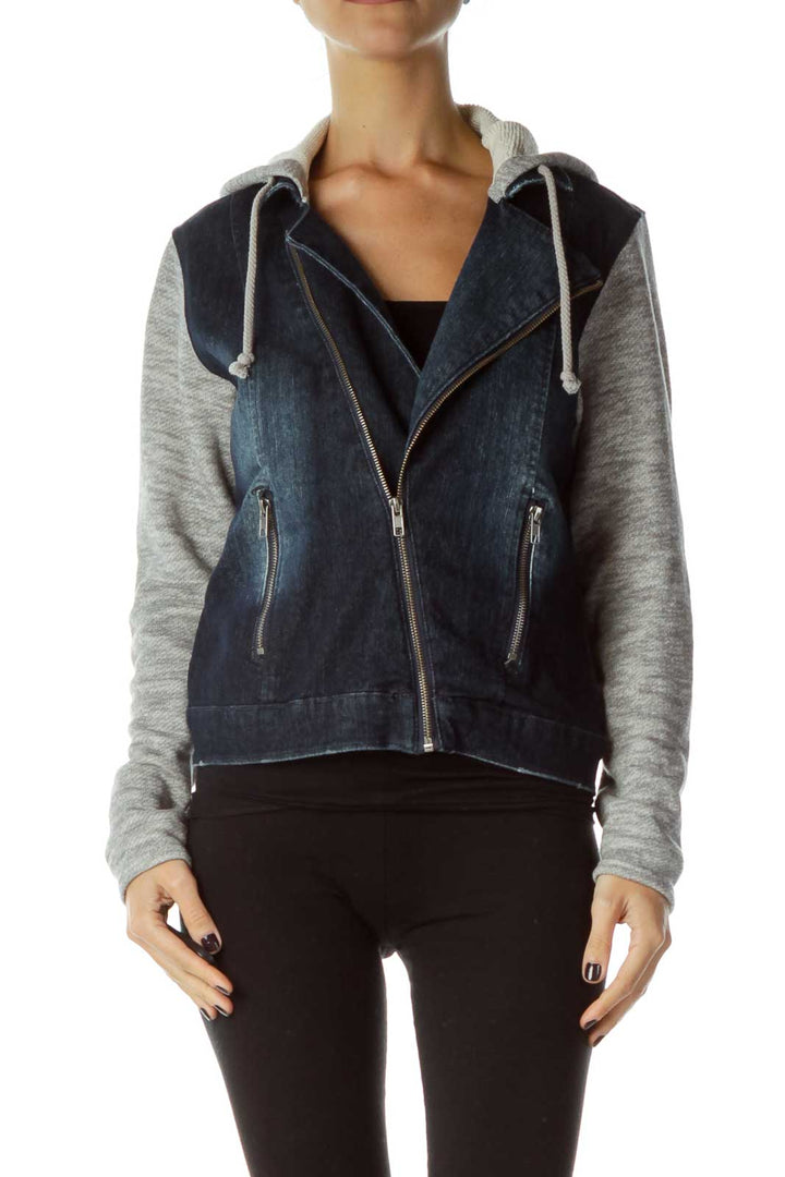 Navy Denim Hooded Jacket