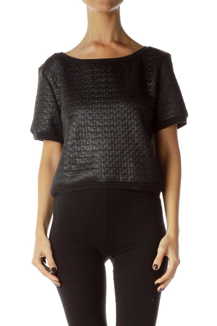 Black Textured Short Sleeve Sweatshrit