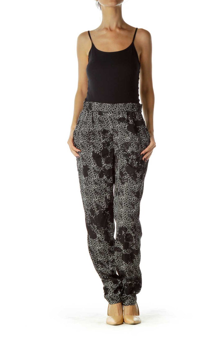 Black White Printed Tapered Pants