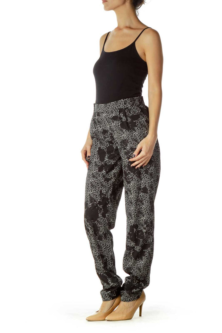 Black White Printed Tapered Pants