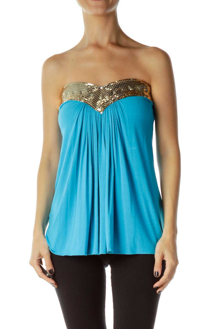 Blue Gold Metallic Tube Top