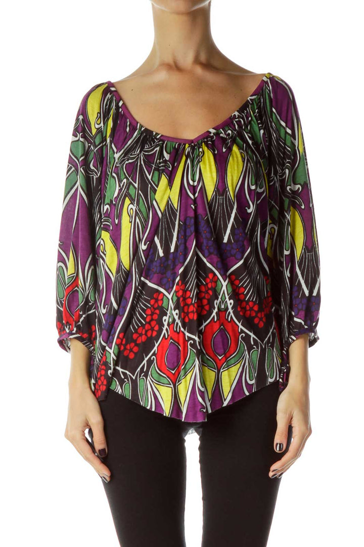 Purple Yellow Print Blouse