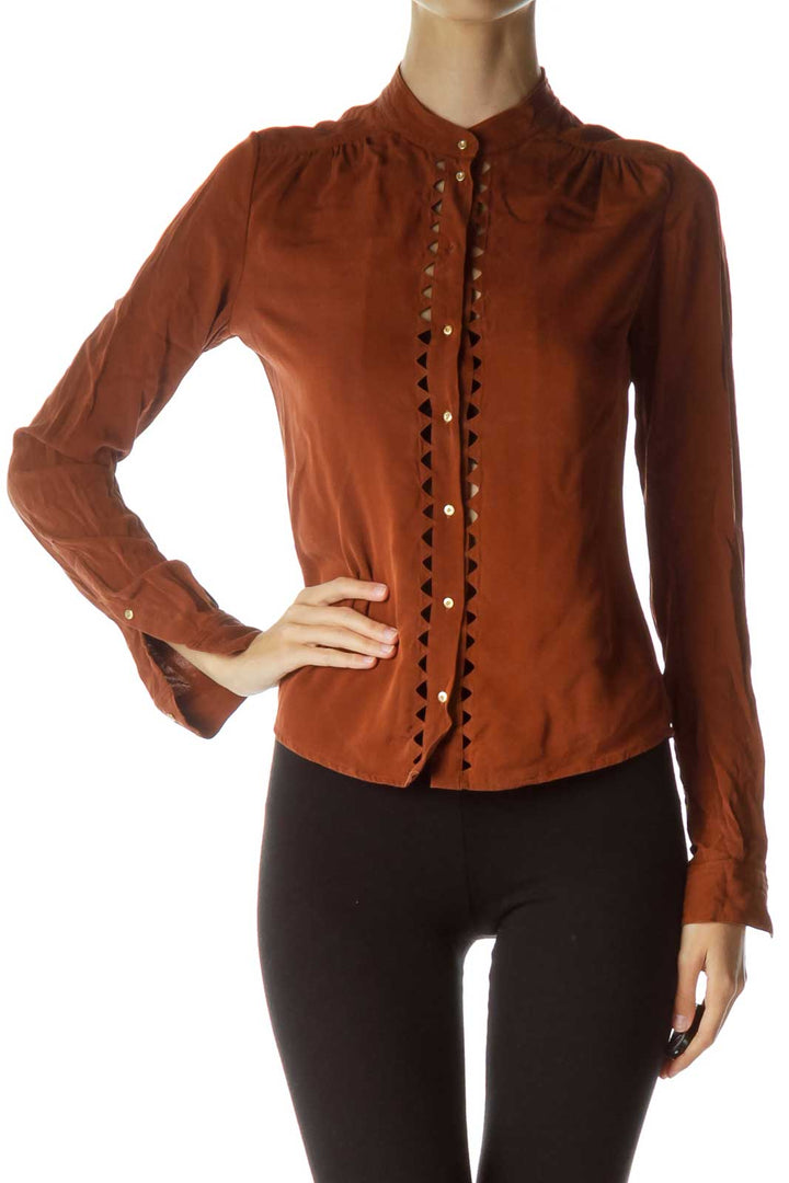 Brown Cut-Out Buttoned Blouse