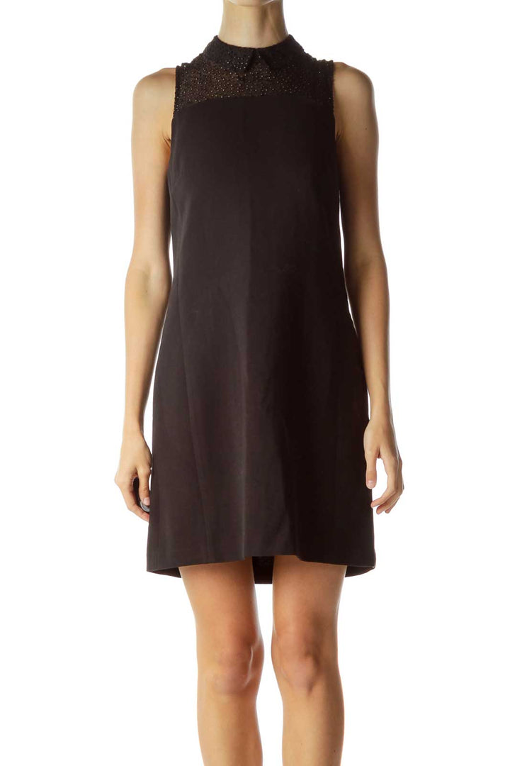 Black Sheer Collared Shift Dress