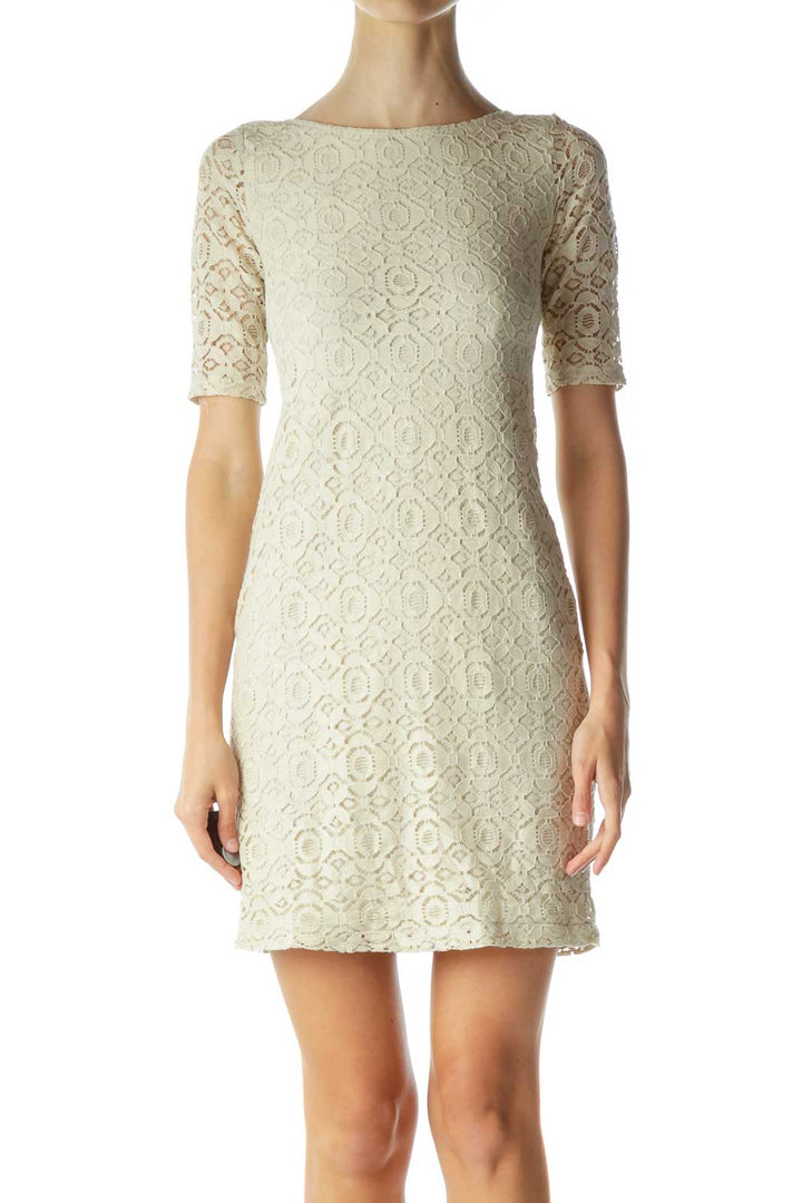 Beige Lace Short Sleeve Dress