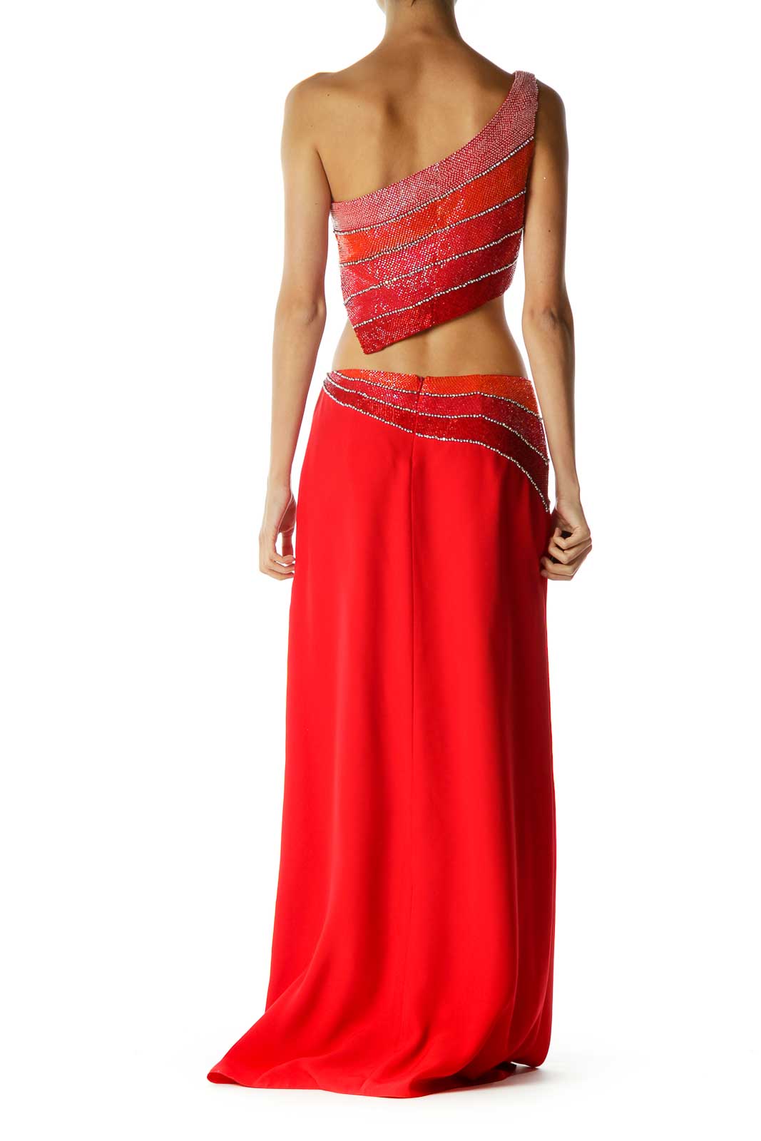 Red Beaded Off Shoulder Langha Gown