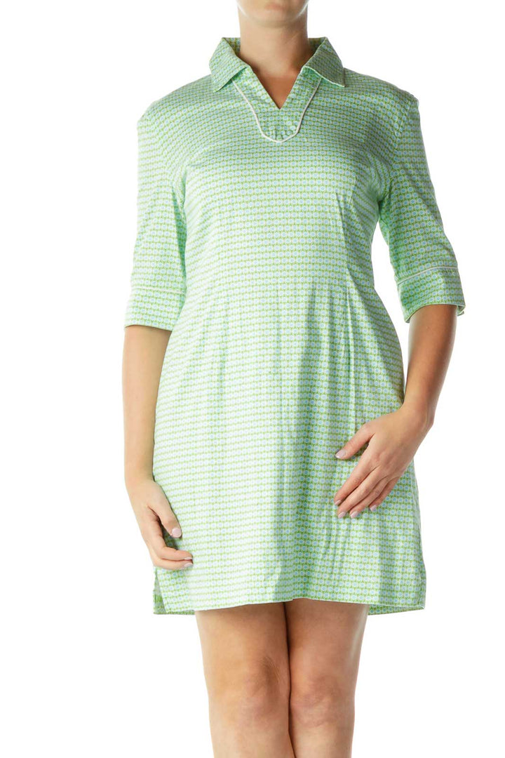 Green Multicolor Collared Dress