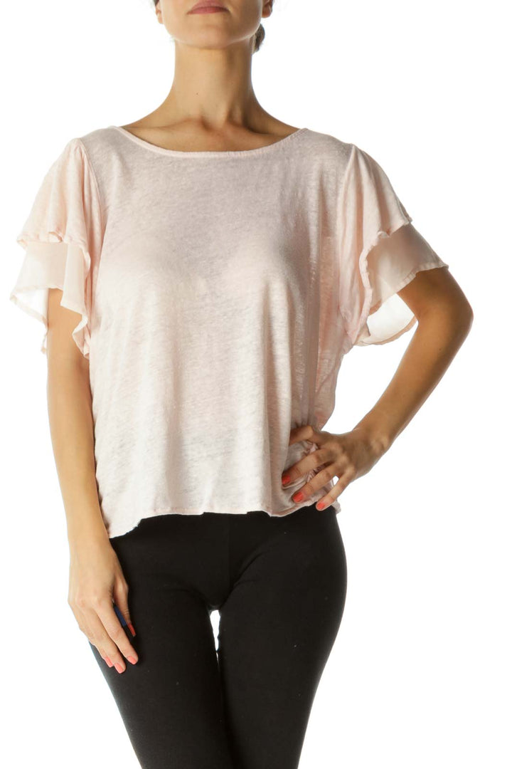 Pink Linen Scrunched Crop Top