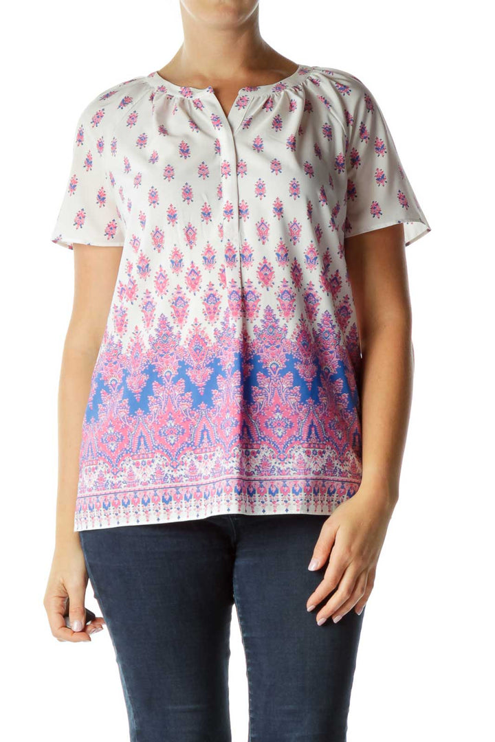 Pink Blue Print Blouse