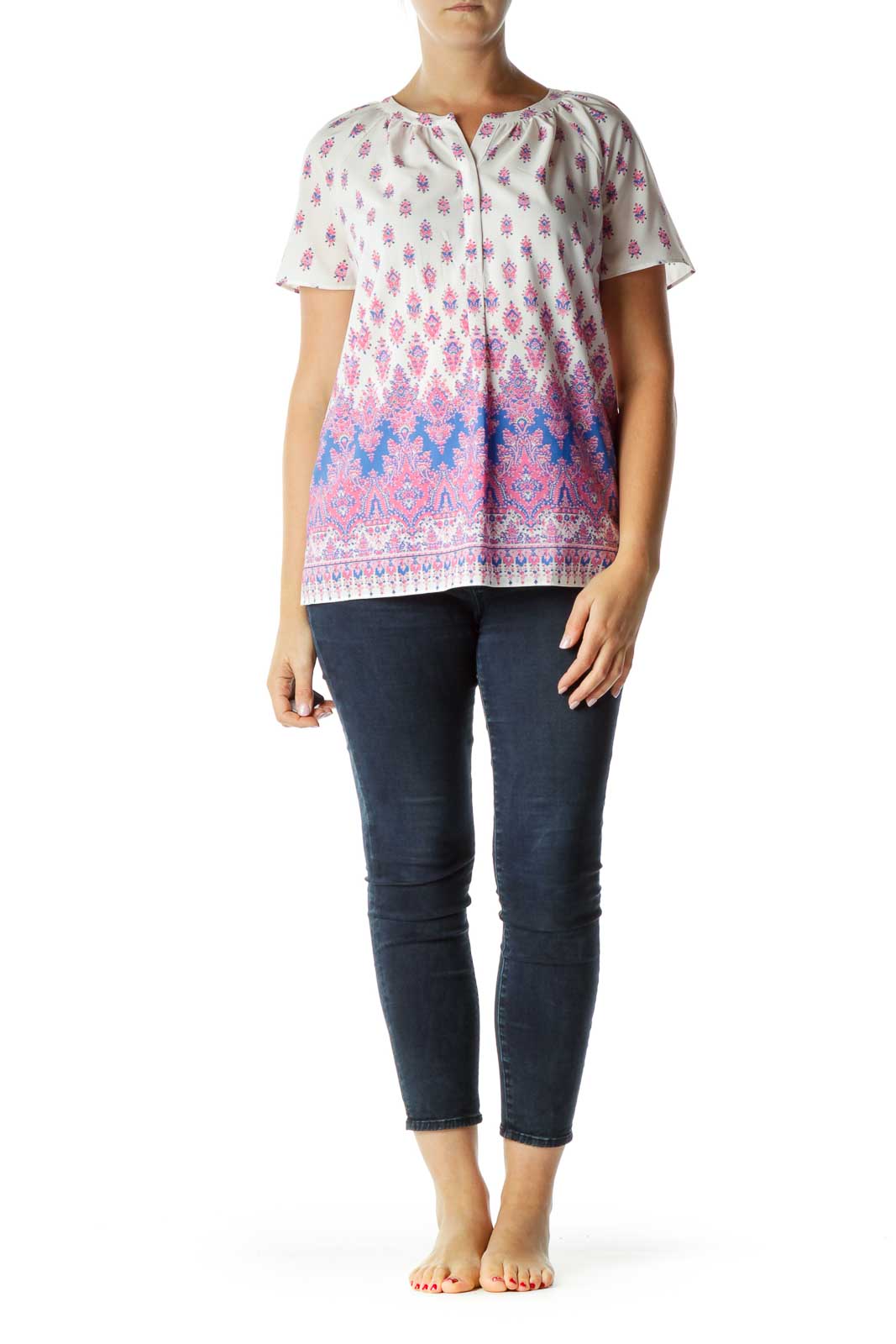 Pink Blue Print Blouse