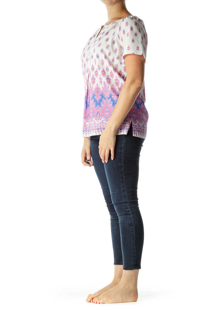 Pink Blue Print Blouse