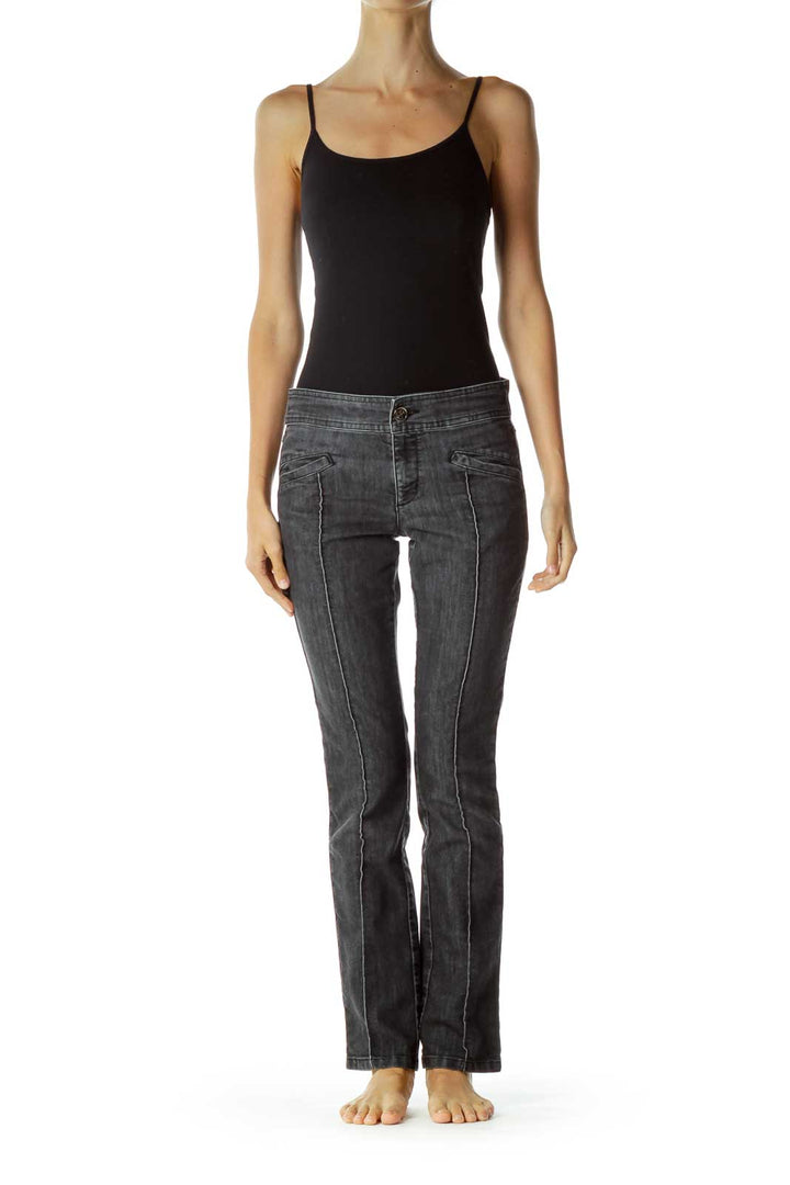 Black Denim Fold Detail Skinny Jeans