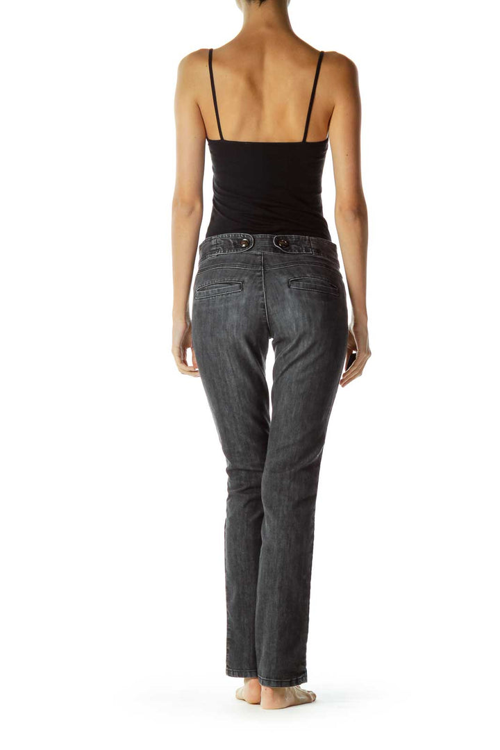 Black Denim Fold Detail Skinny Jeans