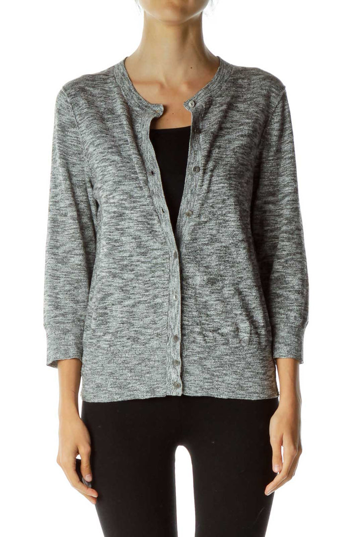 Gray Mottled Buttoned Cardigan