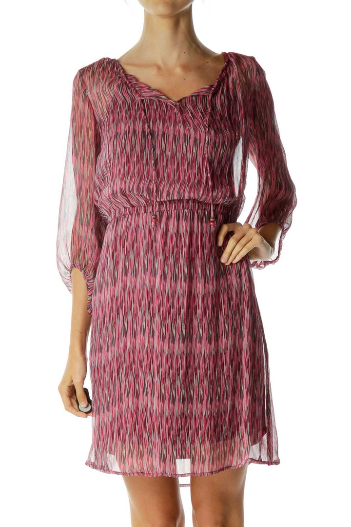 Pink Stripe Print See-Through Dress