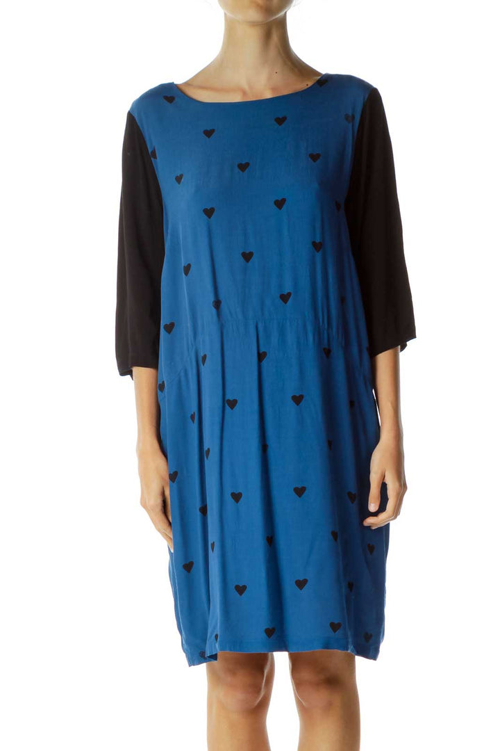 Blue Black Heart Print Day Dress