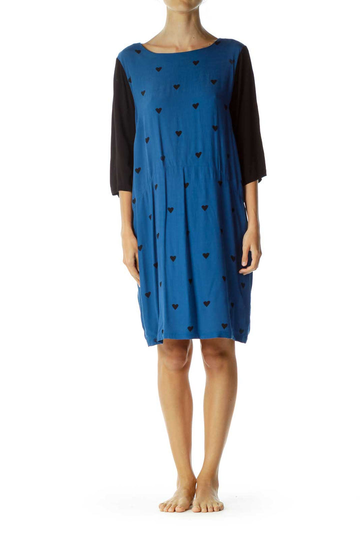 Blue Black Heart Print Day Dress