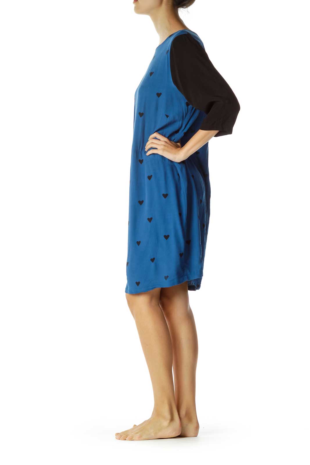 Blue Black Heart Print Day Dress