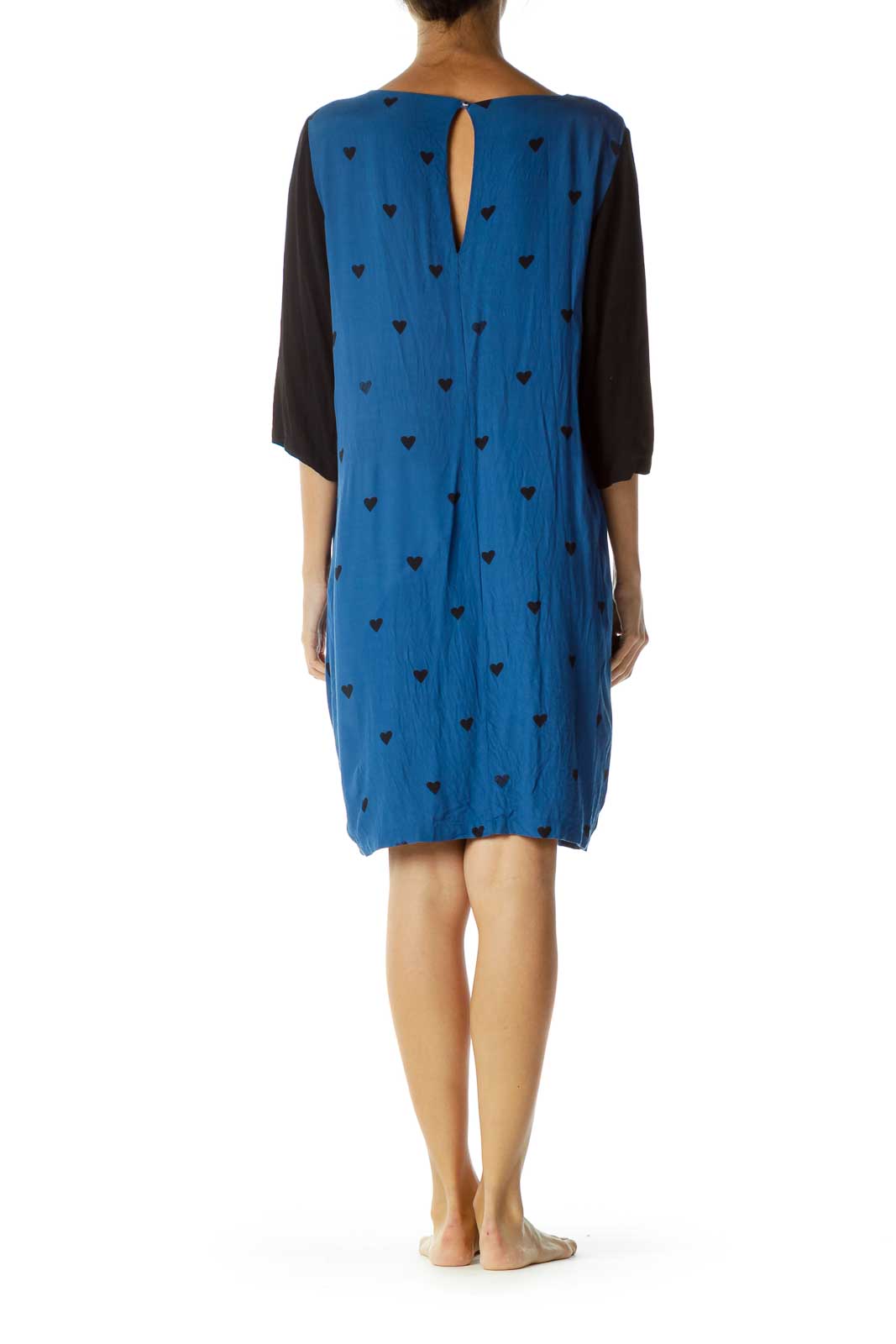 Blue Black Heart Print Day Dress