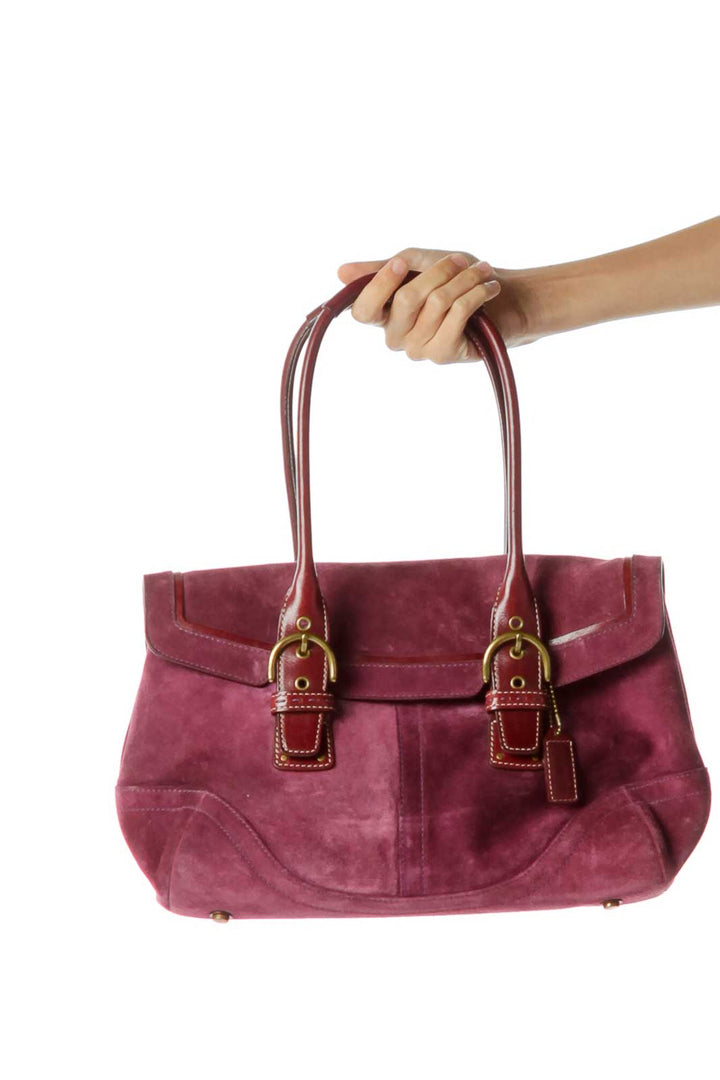 Berry Suede Double Handel Shoulder Bag