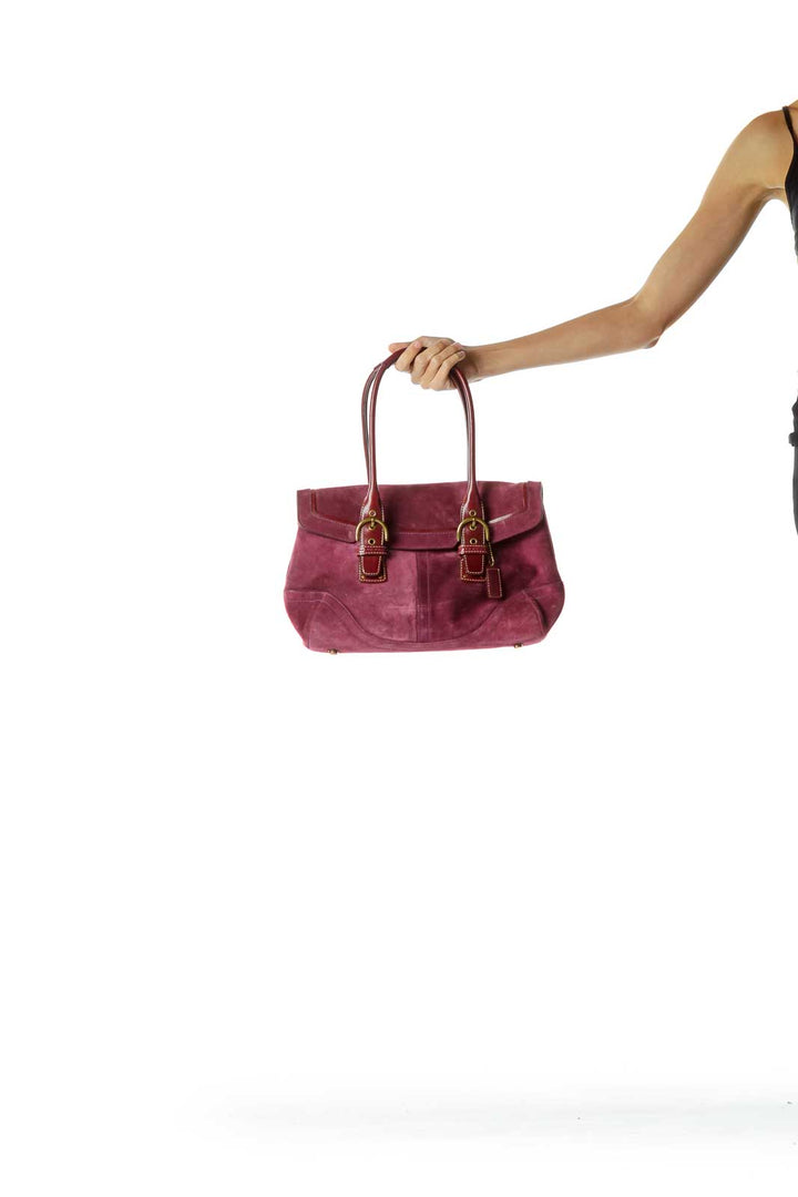 Berry Suede Double Handel Shoulder Bag