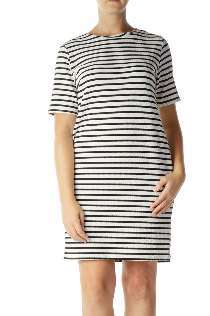 White Black Striped Day Dress