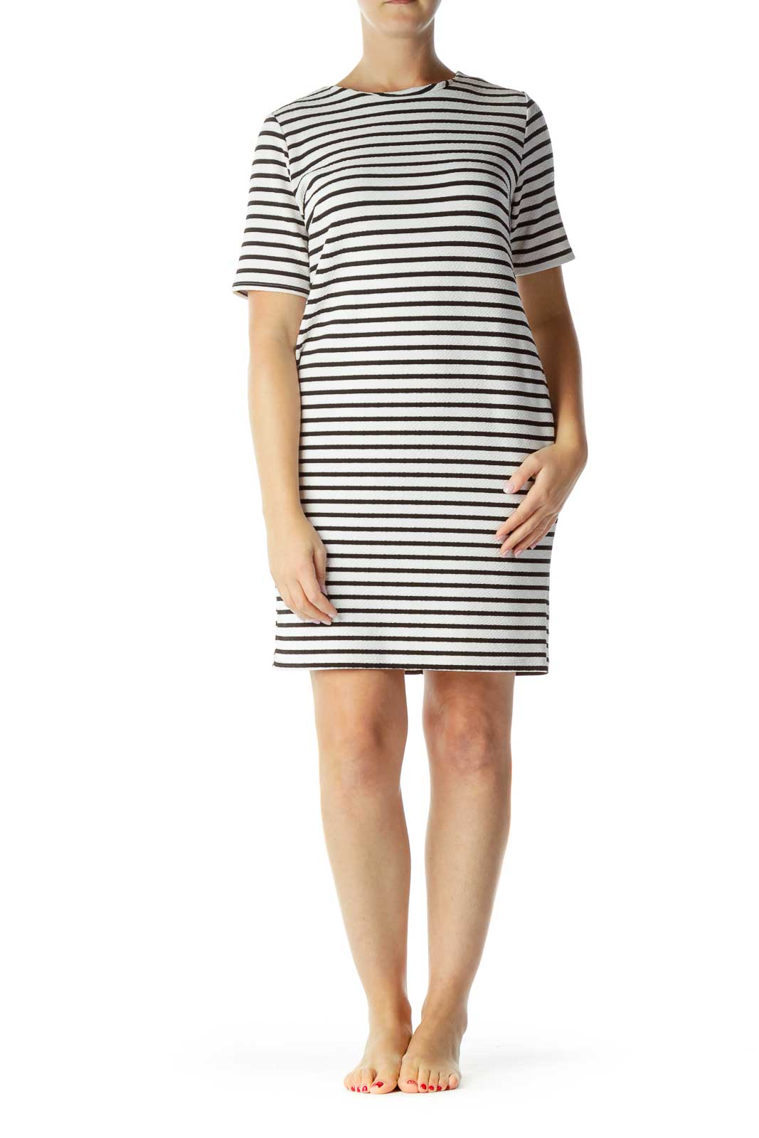 White Black Striped Day Dress