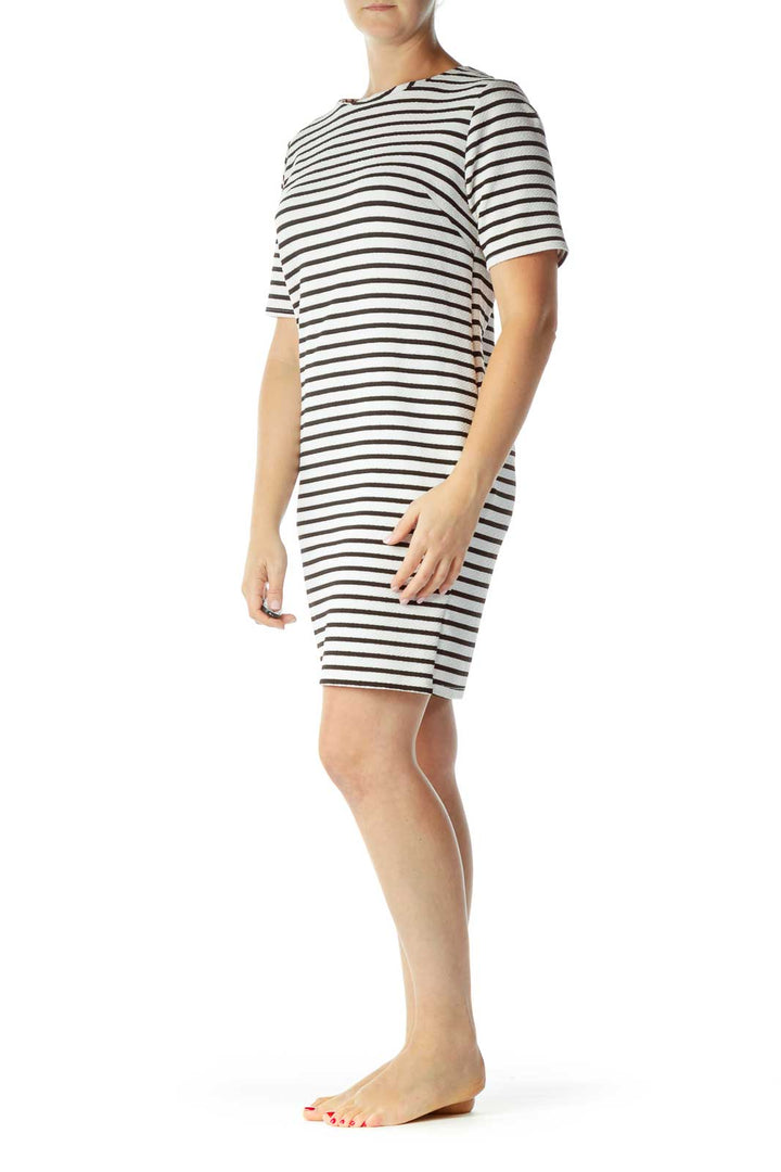 White Black Striped Day Dress