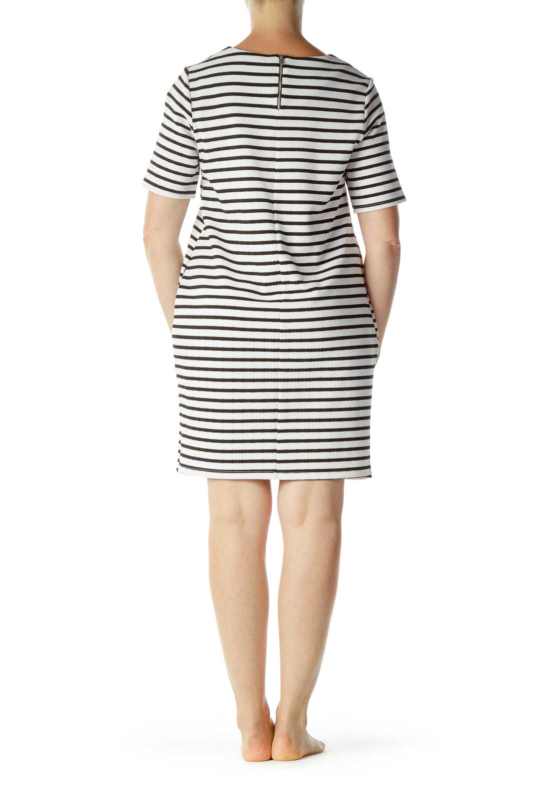 White Black Striped Day Dress