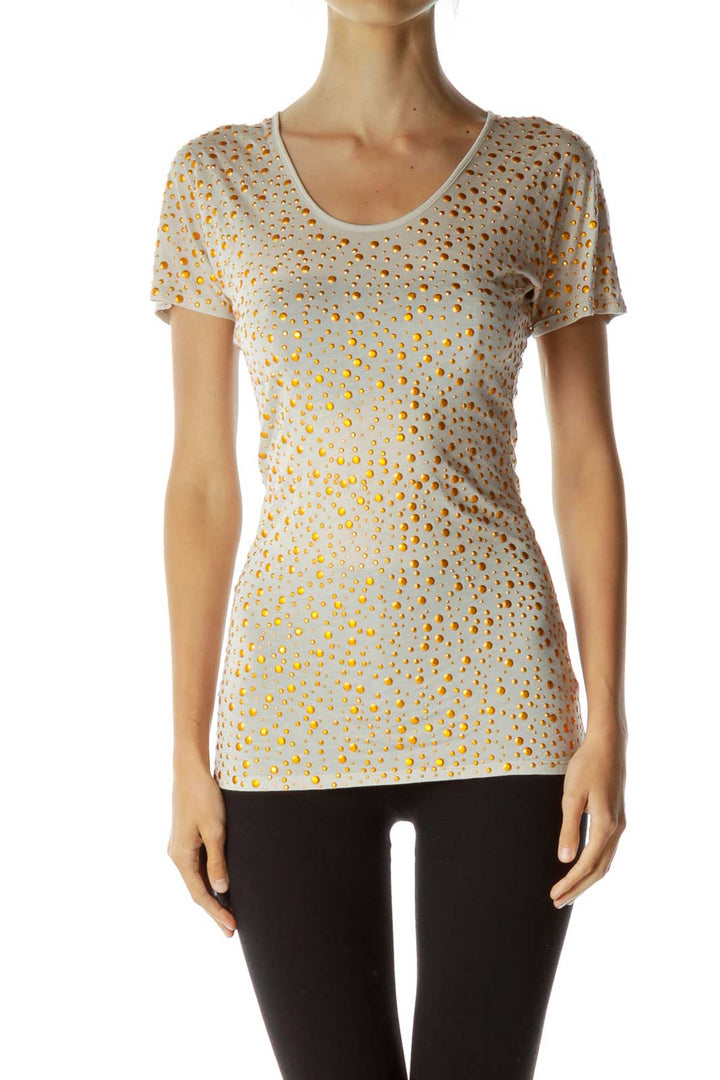 Beige Studded T-Shirt