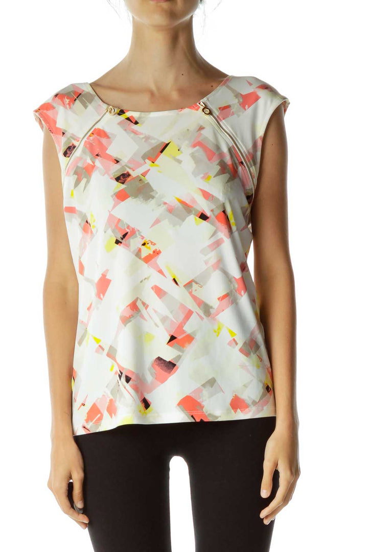 Pink and Yellow Graphic Print Zippered Tank