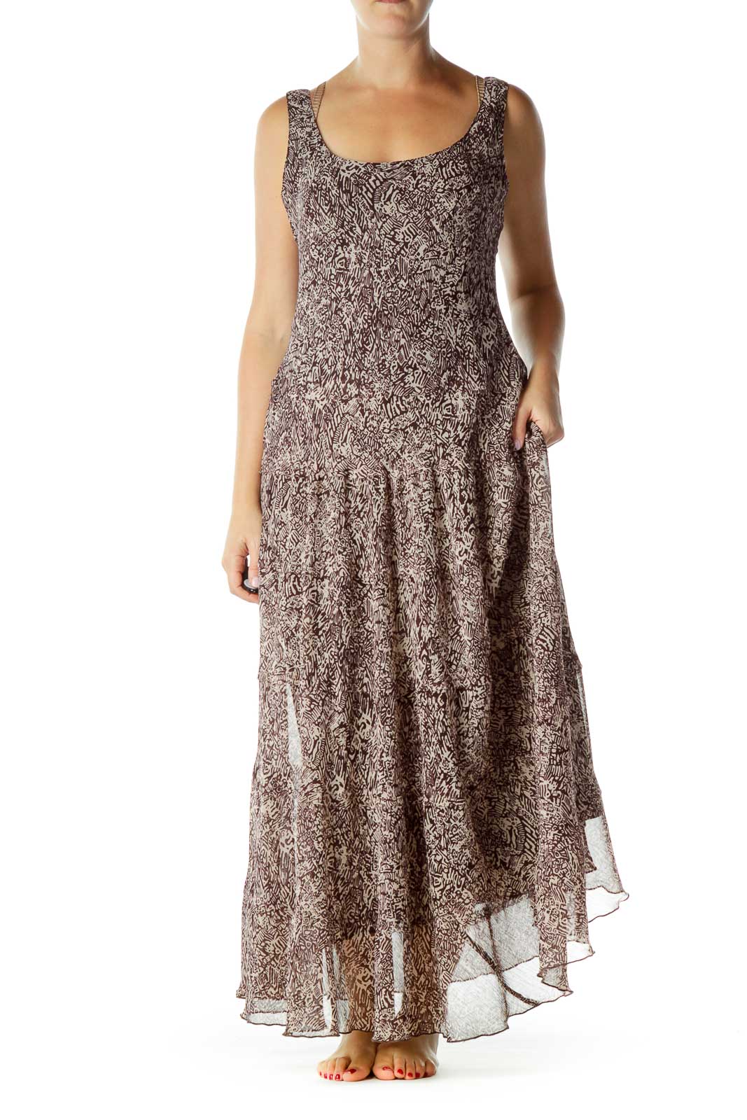 Brown Print Maxi Dress