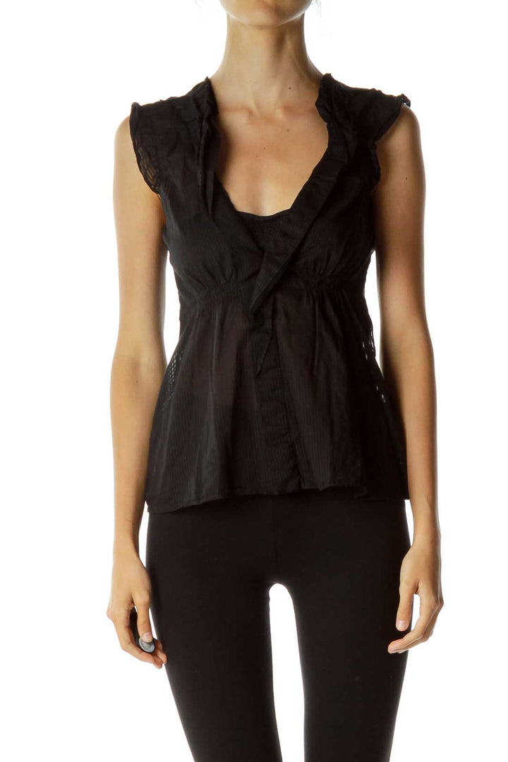 Black Sleeveless Ruffled Top