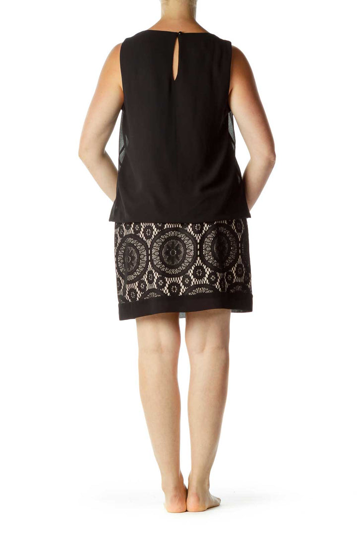 Black Beige Lace Cocktail Dress