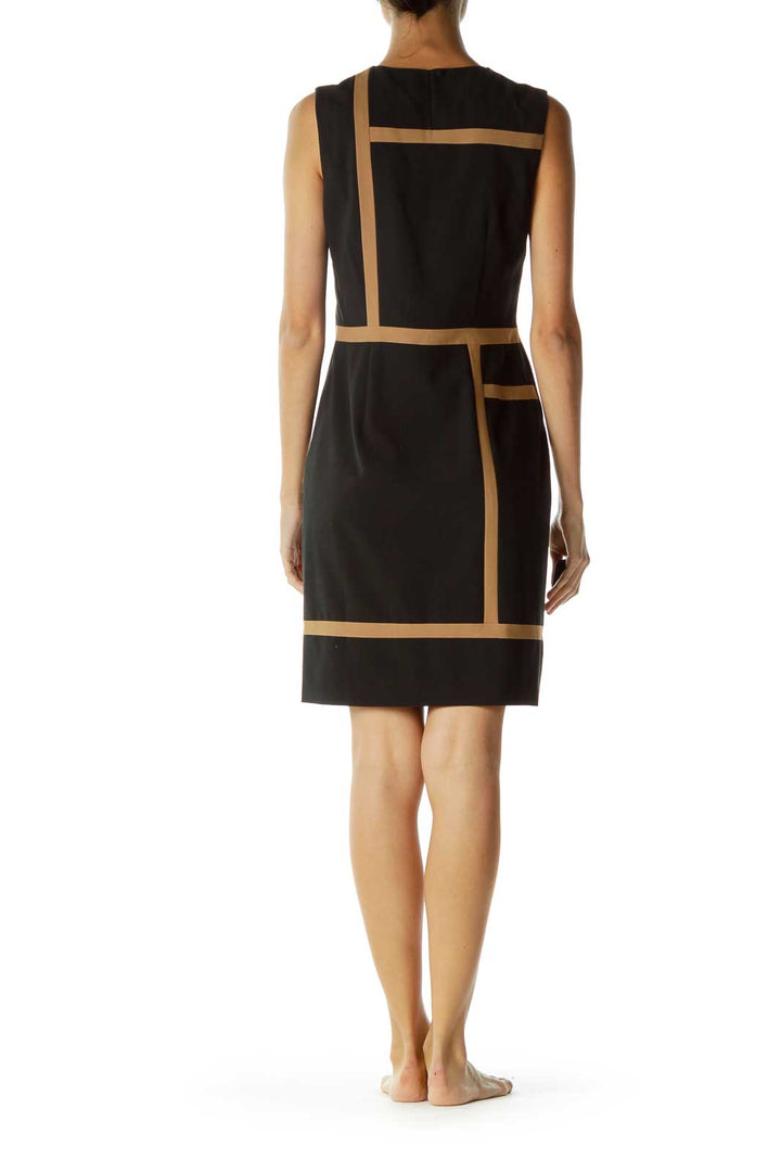 Black Brown Geometric Print Sheath Dress