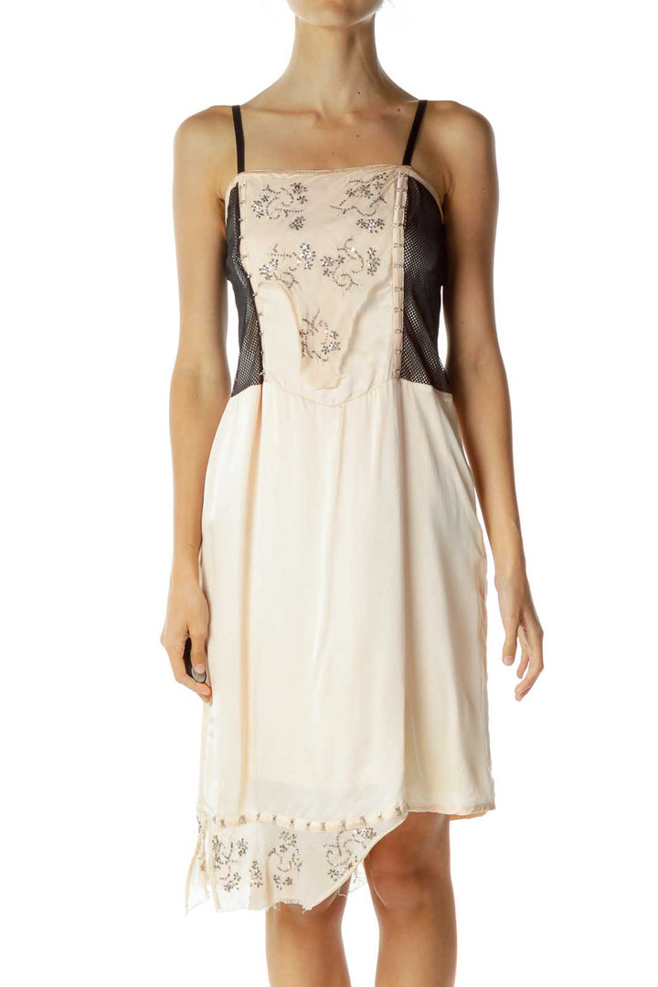 Pink Black Silk Beaded Corset Cocktail Dress