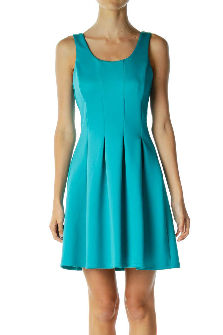 Blue A-Line Pleated Cocktail Dress